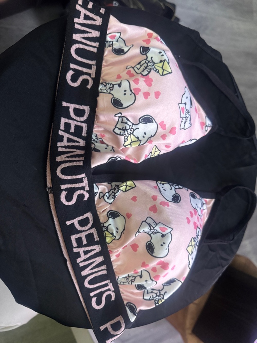 Peanuts Pink & Black Snoopy Bralette with Heart Print